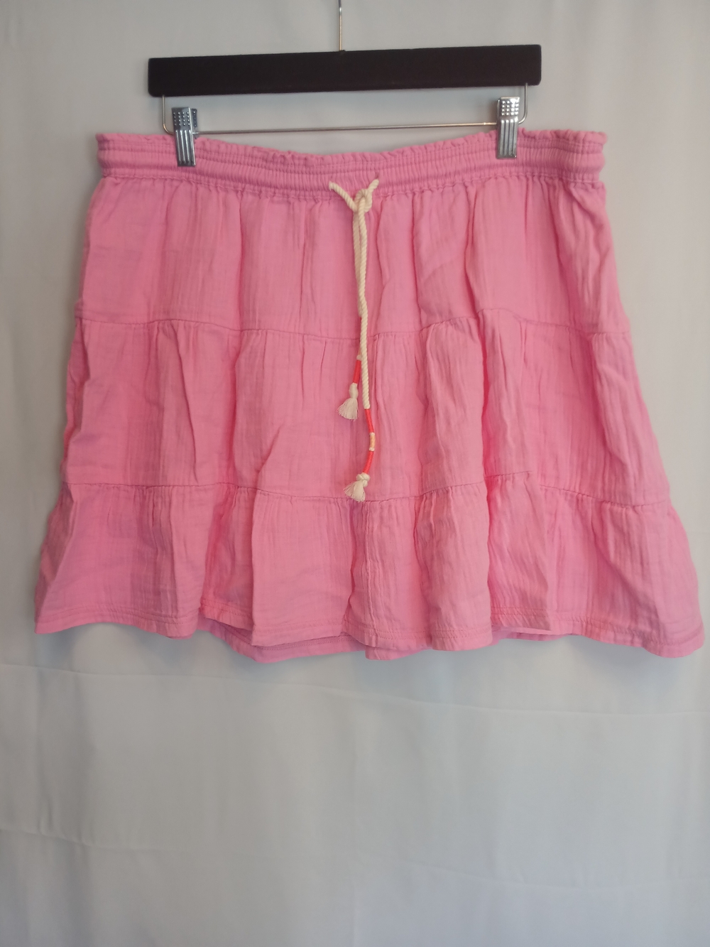 Pink Tiered A-Line Elastic Drawstring Waist Mini Skirt Junior 1X New!